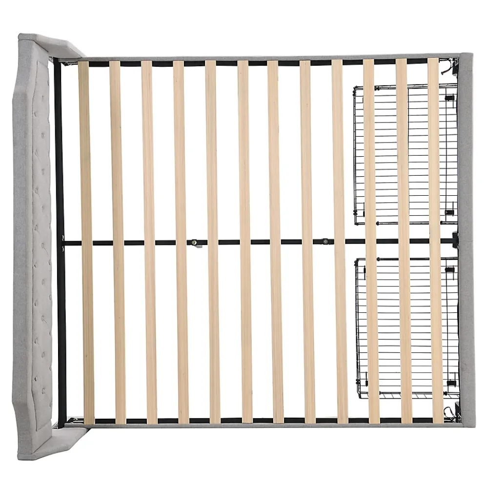 Gutent Lit adulte lit cadre à lattes en bois lit 180x200 cm lit led rembourré lit 2 tiroirs lit double lin gris* Lit Avec Rangement