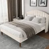 Gutent Lit adulte lit cadre à lattes en bois lit 140x200 cm lit rembourré Single velours beige* Lit Double