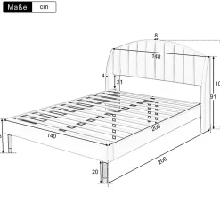 Gutent Lit adulte lit cadre à lattes en bois lit 140x200 cm lit rembourré Single velours beige* Lit Double