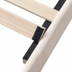 Gutent Lit adulte lit cadre à lattes en bois lit 140x200 cm lit rembourré Single velours beige* Lit Double