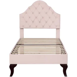 Gutent Lit adulte lit cadre à lattes en bois lit 90x200 cm lit rembourré Single velours rose* Lit Simple