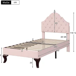 Gutent Lit adulte lit cadre à lattes en bois lit 90x200 cm lit rembourré Single velours rose* Lit Simple