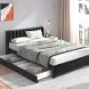 Lit adulte lit cadre à lattes en bois lit 140x200 cm lit rembourré lit 2 tiroirs lit double velours noir>Gutent Best