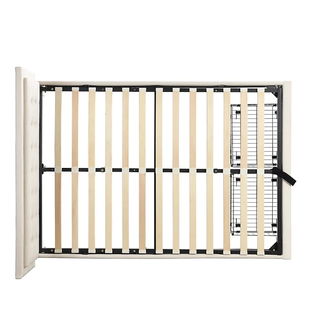 Gutent Lit adulte lit coffre lit 140x190 cm lit de rangement lit rembourré hydraulique lit 2 tiroirs lit double velours beige* Lit Avec Rangement