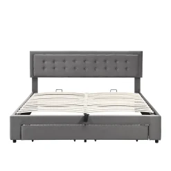 Lit adulte lit coffre lit 180x200 cm lit de rangement lit rembourré hydraulique lit 2 tiroirs lit double velours gris>Gutent