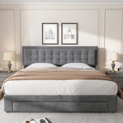 Lit adulte lit coffre lit 180x200 cm lit de rangement lit rembourré hydraulique lit 2 tiroirs lit double velours gris><noscript><img width=