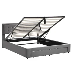Lit adulte lit coffre lit 180x200 cm lit de rangement lit rembourré hydraulique lit 2 tiroirs lit double velours gris><noscript><img width=