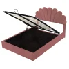 Gutent Lit adulte lit coffre lit 140x200 cm lit de rangement lit rembourré hydraulique lit cadre à lamelles lit double velours rose* Lit Avec Rangement