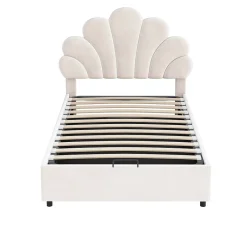 Lit adulte lit coffre lit 90x200 cm lit de rangement lit rembourré hydraulique lit cadre à lamelles Single velours beige>Gutent Clearance