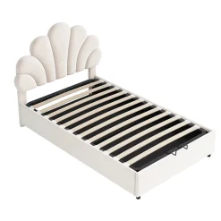 Lit adulte lit coffre lit 90x200 cm lit de rangement lit rembourré hydraulique lit cadre à lamelles Single velours beige><noscript><img width=