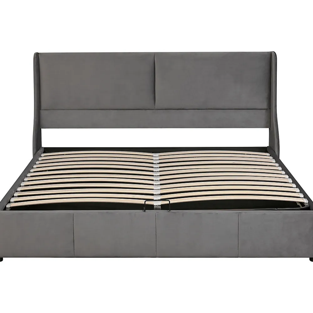 Lit adulte lit coffre lit 180x200 cm lit de rangement lit rembourré hydraulique lit en métal lit double velours gris>Gutent New