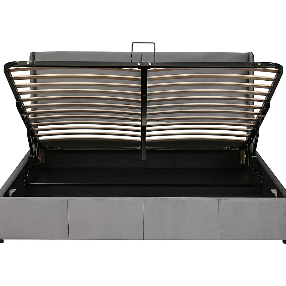 Lit adulte lit coffre lit 180x200 cm lit de rangement lit rembourré hydraulique lit en métal lit double velours gris>Gutent New
