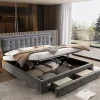Lit adulte lit coffre lit 160x200 cm lit de rangement lit rembourré hydraulique lit 2 tiroirs lit double velours gris>Gutent