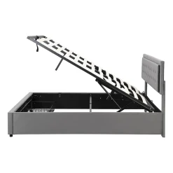 Lit adulte lit coffre lit 160x200 cm lit de rangement lit rembourré hydraulique lit 2 tiroirs lit double velours gris><noscript><img width=