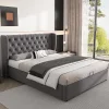Gutent Lit adulte lit coffre lit 140x200 cm lit de rangement lit rembourré hydraulique lit en métal lit double velours gris* Lit Avec Rangement