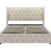 Gutent Lit adulte lit coffre lit rembourré hydraulique lit de rangement lit 140x200 cm lit en métal lit double velours beige* Lit Avec Rangement