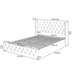 Gutent Lit adulte lit coffre lit rembourré hydraulique lit de rangement lit 140x200 cm lit en métal lit double velours beige* Lit Avec Rangement