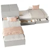 Gutent Lit adulte lit rembourré lit 90x200 cm avec armoire de rangement et tiroir lit double lin gris* Lit Avec Rangement
