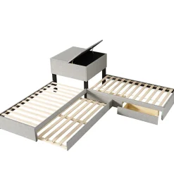 Gutent Lit adulte lit rembourré lit 90x200 cm avec armoire de rangement et tiroir lit double lin gris* Lit Avec Rangement