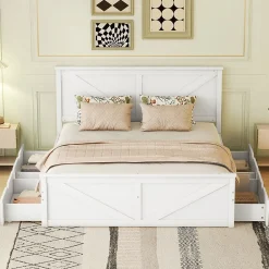 Lit adulte lit 160x200 cm avec 4 tiroirs Single pin blanc>Gutent Outlet