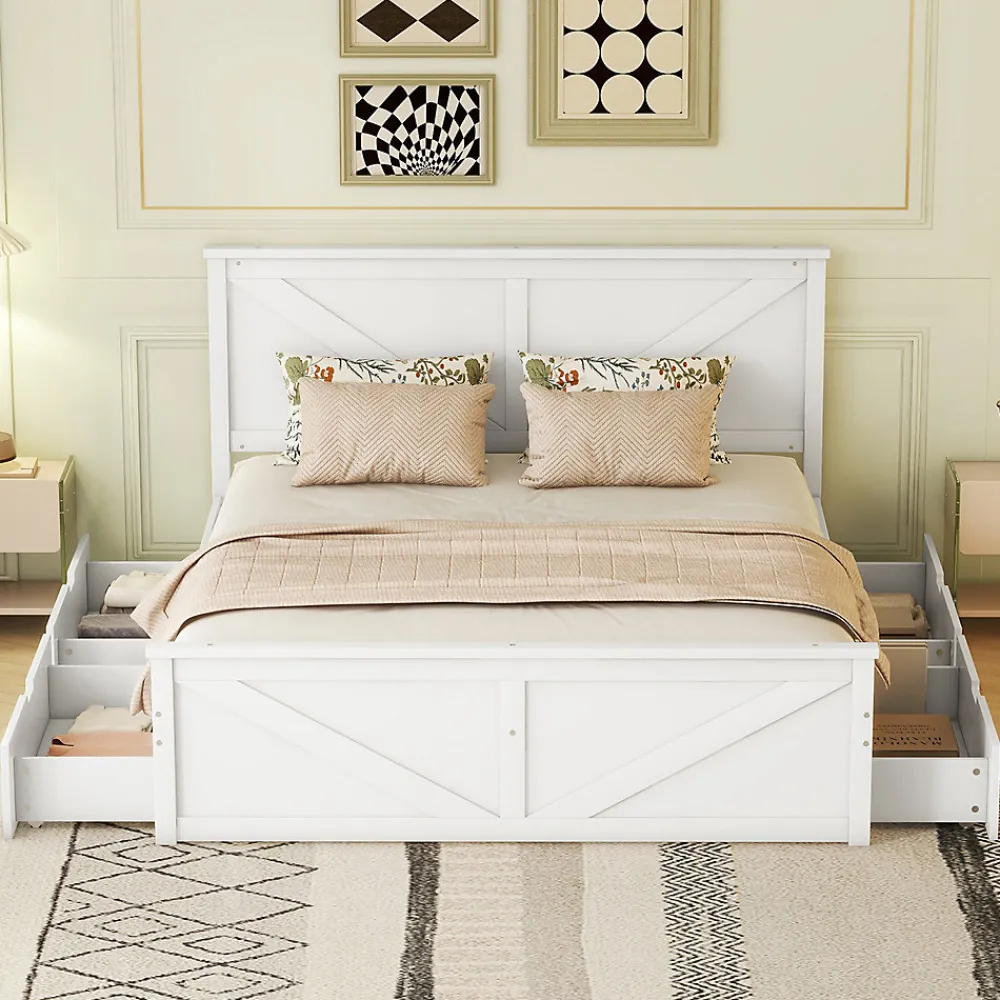 Lit adulte lit 160x200 cm avec 4 tiroirs Single pin blanc>Gutent Outlet