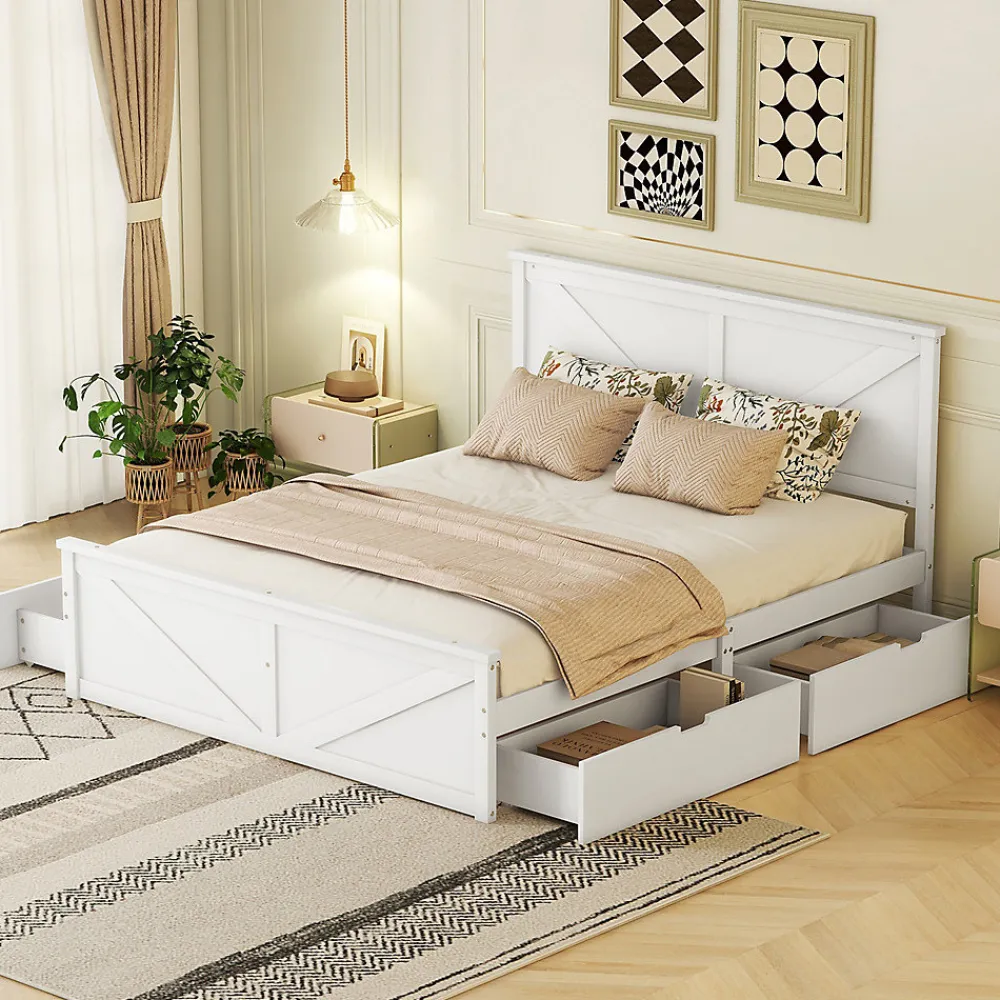 Lit adulte lit 160x200 cm avec 4 tiroirs Single pin blanc>Gutent Outlet