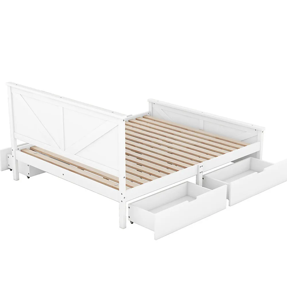 Lit adulte lit 160x200 cm avec 4 tiroirs Single pin blanc>Gutent Outlet