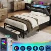 Gutent Lit adulte lit 90x200 cm avec cadre métallique lit rembourré avec éclairage led et tiroirs Single lin gris* Lit Avec Rangement
