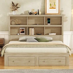 Lit adulte lit 160x200 cm avec deux tiroirs avec rangement tête de lit lit double panneau de particules Neutral><noscript><img width=