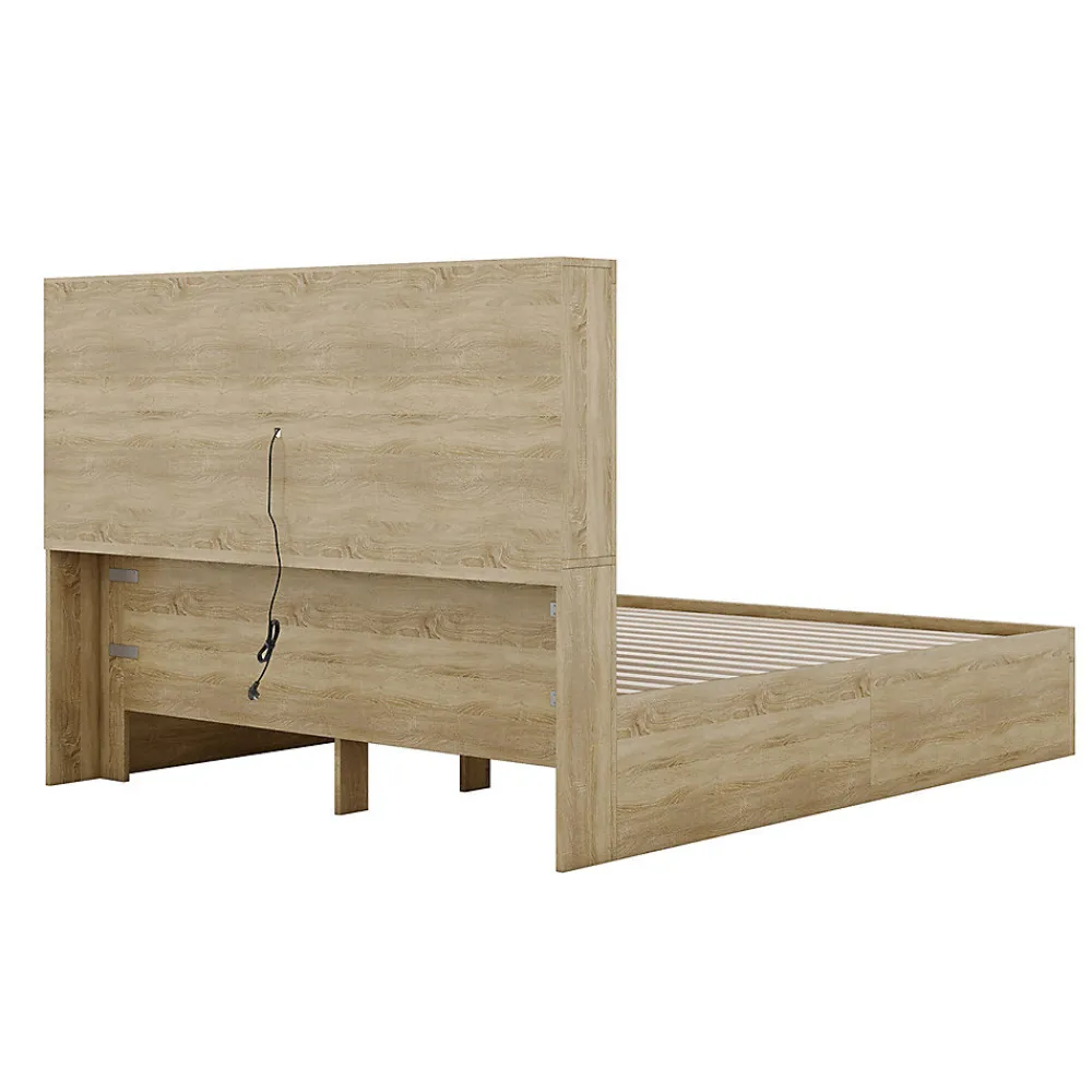 Lit adulte lit 160x200 cm avec deux tiroirs avec rangement tête de lit lit double panneau de particules Neutral>Gutent Online
