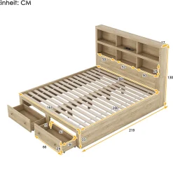 Lit adulte lit 160x200 cm avec deux tiroirs avec rangement tête de lit lit double panneau de particules Neutral><noscript><img width=