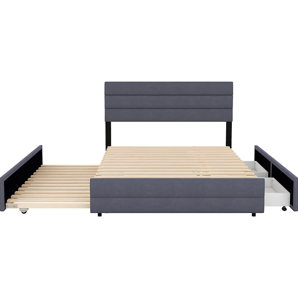 Gutent Lit adulte lit 140x200 cm avec brocheuse et deux tiroirs lit double lin gris* Lit Gigogne