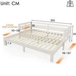 Gutent Lit adulte lit 90x200 cm lit de jour lit évolutif Single pin massif blanc* Lit Simple