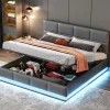 Gutent Lit adulte lit 160x200 cm lit led rembourré hydraulique lit de rangement lit double cuir synthétique gris* Lit Avec Rangement