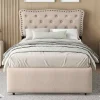 Gutent Lit adulte lit 90x200 cm lit plat lit rembourré Single tiroirs doubles lin beige foncé* Lit Avec Rangement