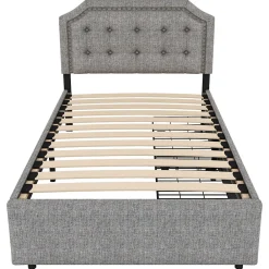 Lit adulte lit 90x200 cm lit plat lit rembourré lit 2 tiroirs Single gris>Gutent Hot