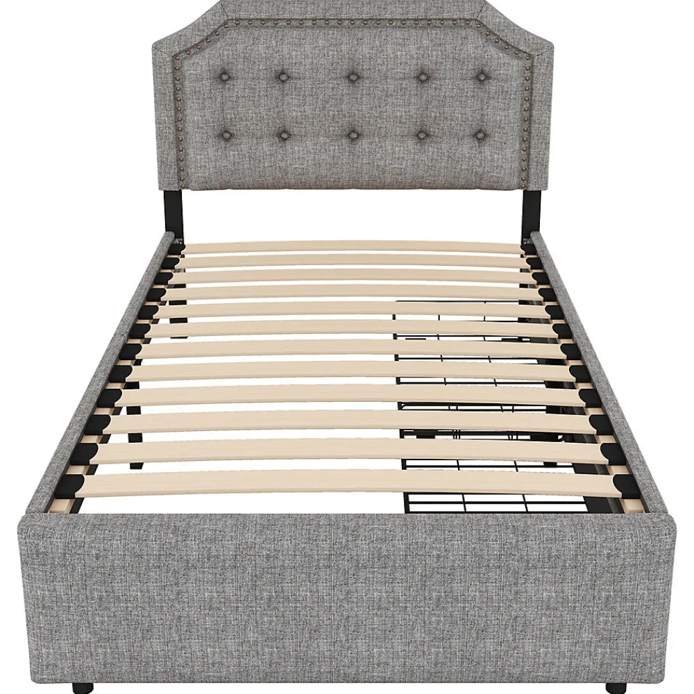 Lit adulte lit 90x200 cm lit plat lit rembourré lit 2 tiroirs Single gris>Gutent Hot