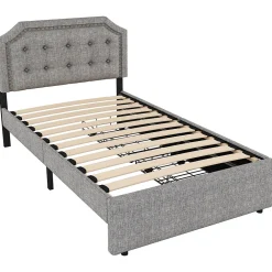 Lit adulte lit 90x200 cm lit plat lit rembourré lit 2 tiroirs Single gris><noscript><img width=