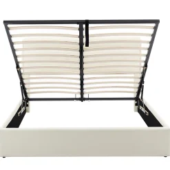 Gutent Lit adulte lit 160x200 cm lit rembourré hydraulique lit double avec sommier à lattes pu blanc crème* Lit Avec Rangement|Lit Double