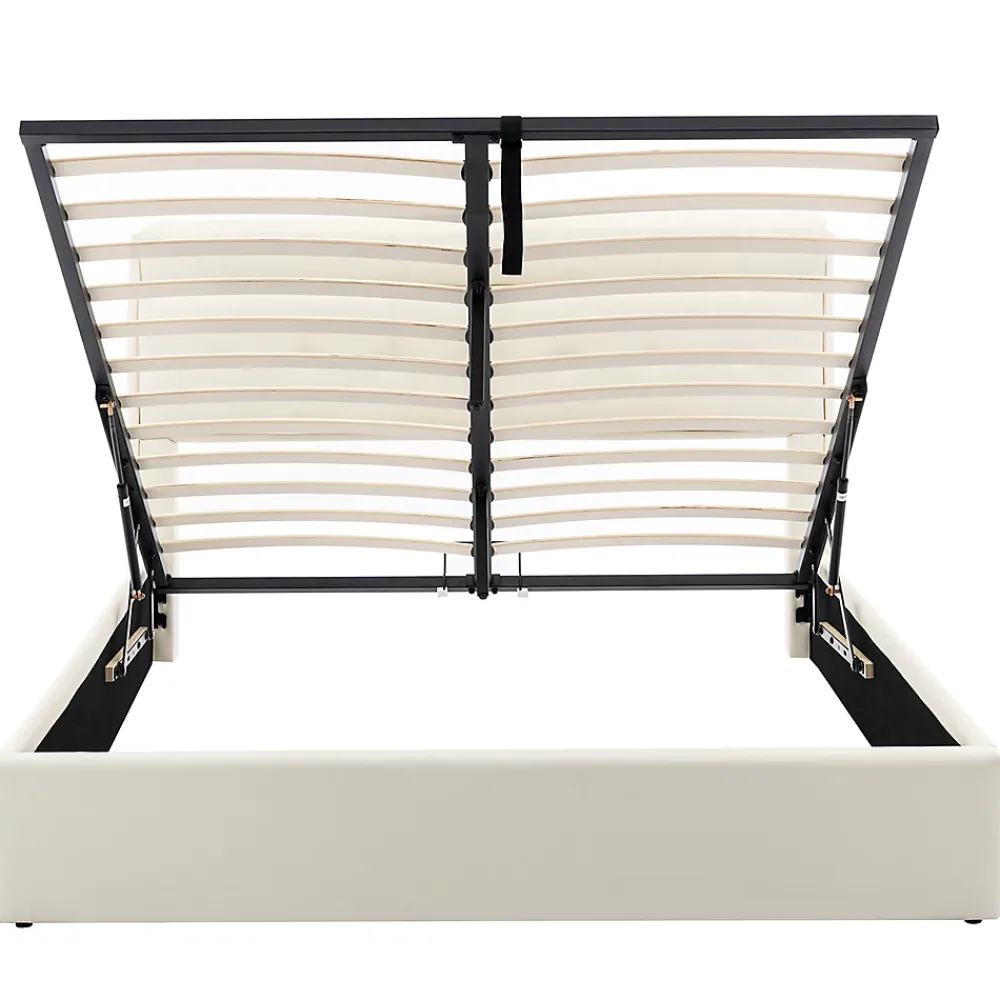 Gutent Lit adulte lit 160x200 cm lit rembourré hydraulique lit double avec sommier à lattes pu blanc crème* Lit Avec Rangement|Lit Double
