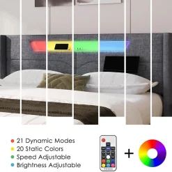 Lit adulte lit 140x200 cm lit rembourré lit de rangement lit sommier à lattes en bois lit double lin gris><noscript><img width=