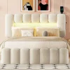Lit adulte lit 140x200 cm lit rembourré avec barre lumineuse led lit 4 tiroirs avec usb et chaîne stéréo lit double velours beige>Gutent Outlet