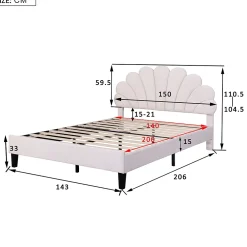 Gutent Lit adulte lit 140x200 cm lit rembourré lit cadre à lamelles lit double velours beige* Lit Double