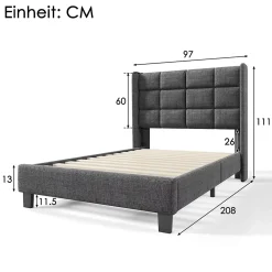 Gutent Lit adulte lit 90x200 cm lit rembourré lit sommier à lattes Single lin gris* Lit Simple