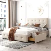 Lit adulte lit 140x200 cm lit rembourré avec tiroirs et sommier à lattes lit double velours beige>Gutent Online