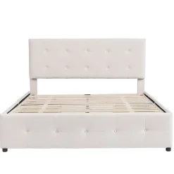Lit adulte lit 140x200 cm lit rembourré avec tiroirs et sommier à lattes lit double velours beige>Gutent Online