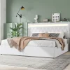 Lit adulte lit 180x200 cm lit rembourré hydraulique avec lumière ambiante lit double lin blanc>Gutent Clearance
