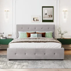 Lit adulte lit 140x200 cm lit rembourré avec tiroirs et sommier à lattes lit double velours gris><noscript><img width=