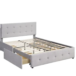 Lit adulte lit 140x200 cm lit rembourré avec tiroirs et sommier à lattes lit double velours gris><noscript><img width=