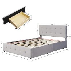 Lit adulte lit 140x200 cm lit rembourré avec tiroirs et sommier à lattes lit double velours gris><noscript><img width=